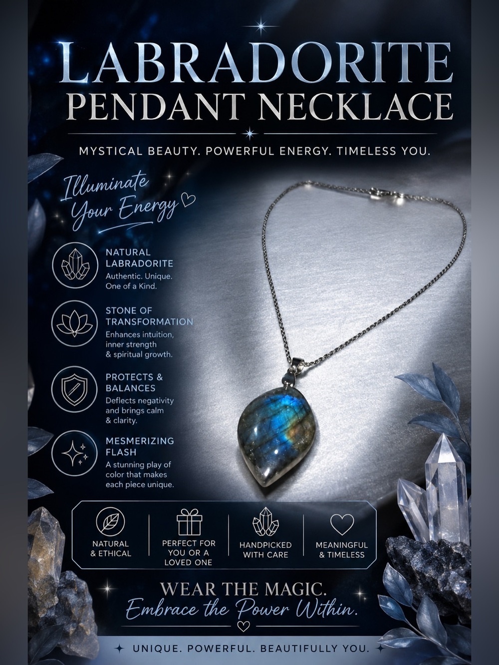 🌌 Labradorite Pendant Necklace